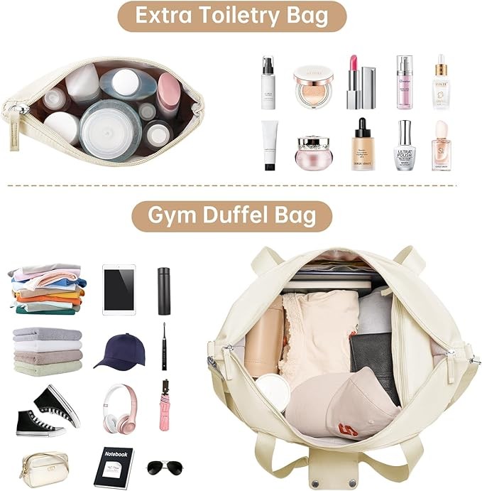 ETRONIK Gym Bag for Women, Travel Duffel Bag with USB Charging Port, Weekender Overnight Bag with Wet Pocket and Shoes Compartment for Women, Travel, Gym, Yoga (Beige)