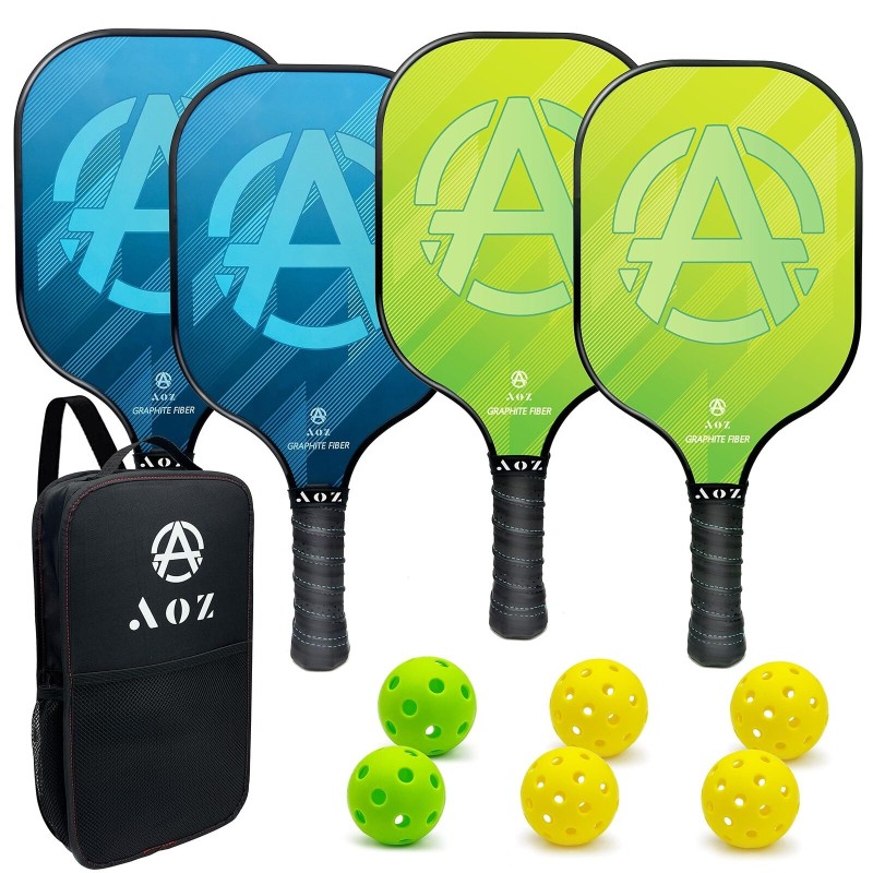 AOZINTL Pickleball Paddles Set of 4, Graphite Face Pickleball Paddles with Honeycomb Core and Premium Comfort Grip, Equipment with 6 Balls, Pickle-Ball Racquet with1 Portable Bag for Men and Women