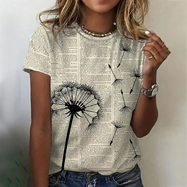 Womens Clothes Tops Summer Deals, Adult Fashion Woman Round Neck Short Sleeve Tops T-Shirt Prints Loose Blouse Deals of the Day