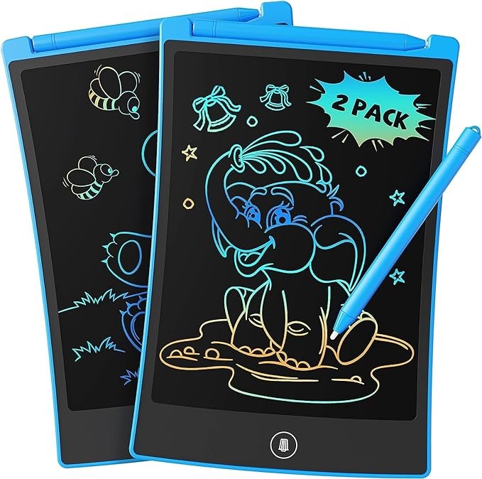 TEKFUN 2 Pack LCD Writing Tablet with Stylus, 8.5in Erasable Doodle Board Mess Free Drawing Pad for Kids, Car Trip Educational Toys Birthday for 3 4 5 6 7 Girls Boys (2*Blue)