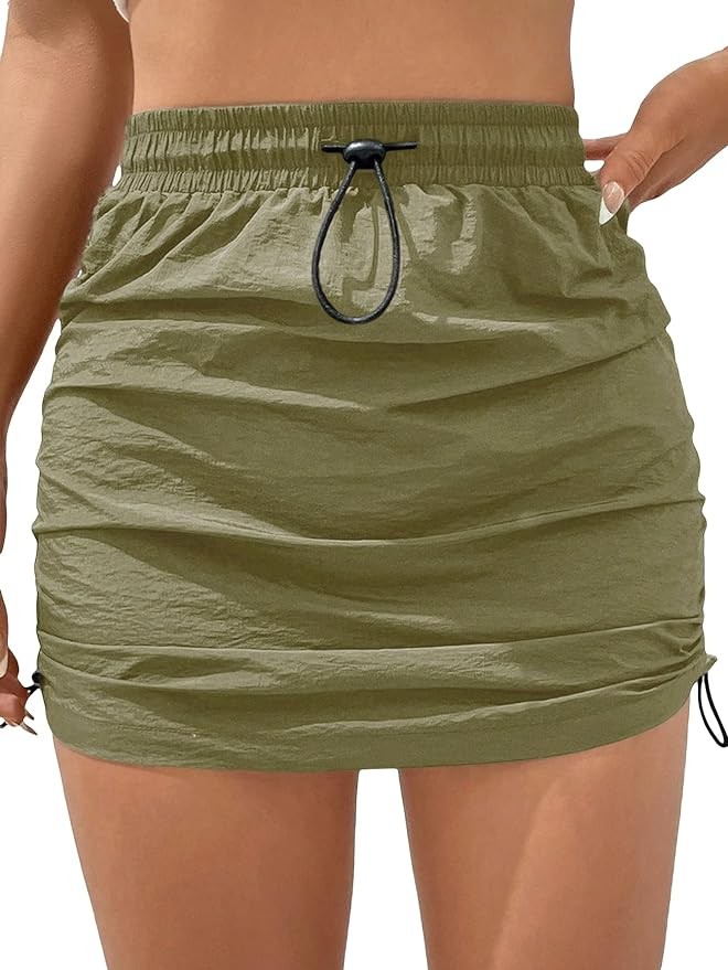 Verdusa Women's Drawstring Elastic Waist Ruched Bodycon Short Skirt