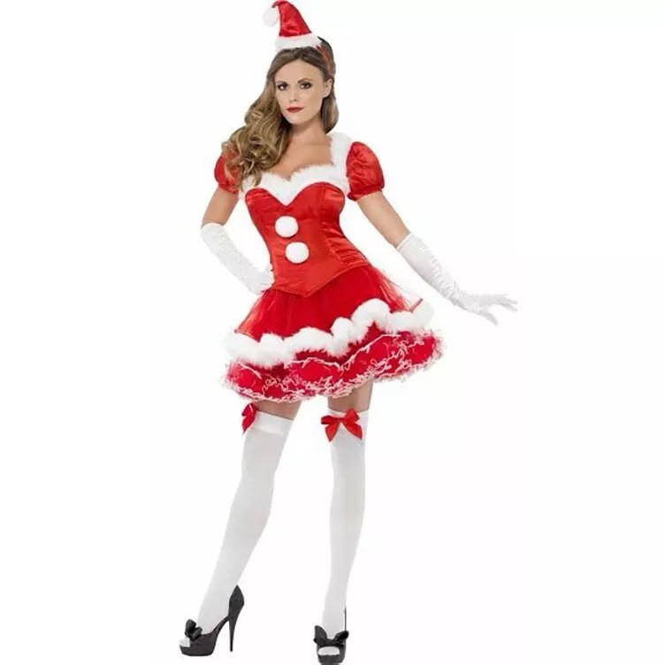 Women Christmas Sexy Cute Dress Hat Chest Wrap Santa Outfits Party Costumes Suit