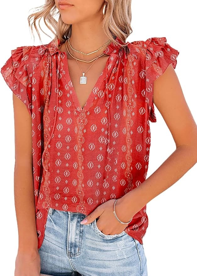 Dokotoo Women's Casual V Neck Tops Drawstring Short Sleeve T Shirt Blouses