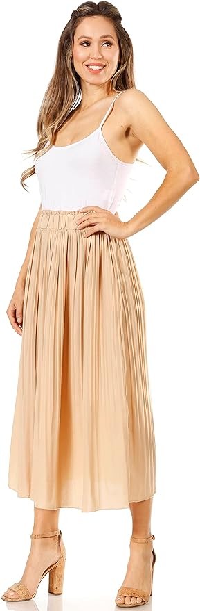 Pleated Midi Skirts for Women with Pockets, Elastic High Waisted Skirt Reg & Plus Size Womens Summer Skirts Trendy 2023
