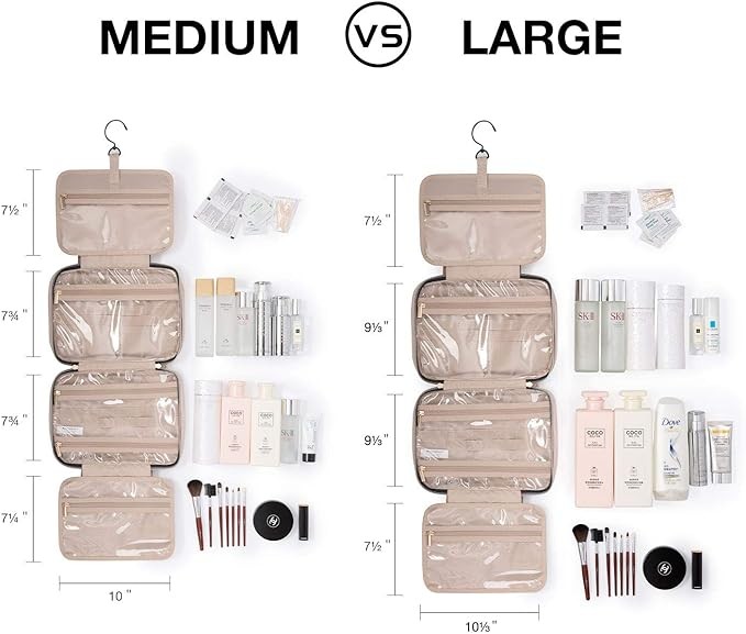 BAGSMART Toiletry Bag Travel Bag with Hanging Hook, Water-resistant Makeup Cosmetic Bag Travel Organizer for Accessories, Shampoo, Full-size Container, Toiletries