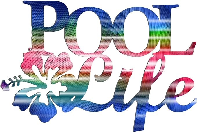 Tandefio Pool Life Metal Wall Art Decor Hibiscus Flower Coastal Metal Wall Art Tropical Outdoor Decor Swimming Pool Sign for Summer Beach Patio Living Room Bathroom Boat Decorations