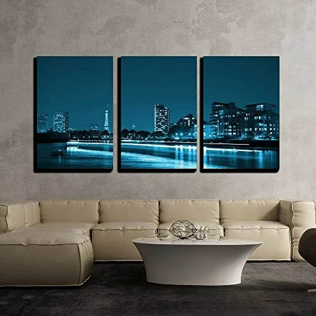 wall26 - 3 Piece Canvas Wall Art - City Full of Light at Night - Modern Home Art Stretched and Framed Ready to Hang - 24&quot;x36&quot;x3 Panels