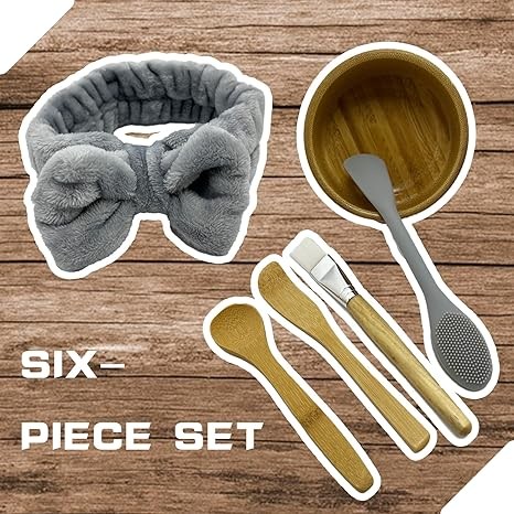 BEECO GIF2U Skincare Face Mask Mixing Bowl Set,Makeup Skin Care Products for Clay Mask,Home DIY Beauty & Personal Care Tools Kit Bamboo Bowl,Spatula,Spoon,Brush,Silicone Applicator,Facial Headband