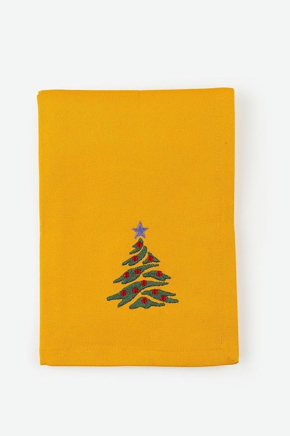 Candy Cottons Christmas Napkins Cloth Napkins Yellow Dining Table Dinner Napkins| Washable Cotton Napkins Easter Basket Decor|Christmas Tree Embroidered 18x18 in Yellow Pk of 6 Cocktail Party Napkins