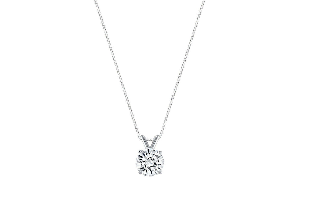 1 Ct Round Solid 14K White Gold Simulated Diamond Solitaire Pendant Necklace 18