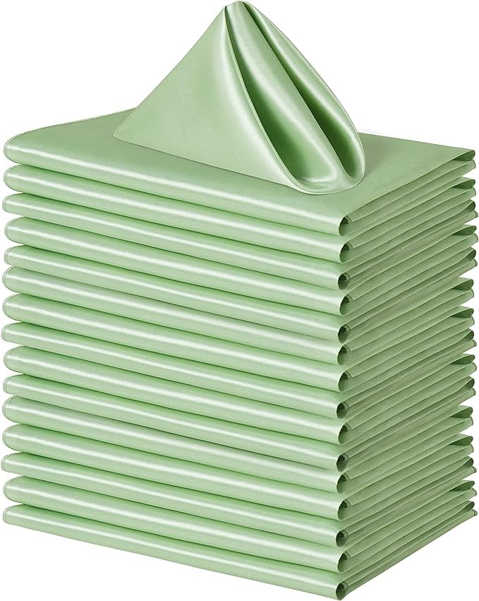Counfeisly 50 Pack Square Satin Dinner Napkins, 20x20 Inches Silky Soft Smooth Table Cloth Napkins for Restaurant Weddings Banquet Party Decoration, Sage Green