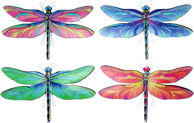Metal Dragonfly Wall Decor Outdoor Fence Garden Wall Art Decorations for Living Room, Bedroom, Patio, Yard, Backyard, Balcony Hanging Wall Sculpture Outside Wall Art Decor (4pc metal dragonfly)