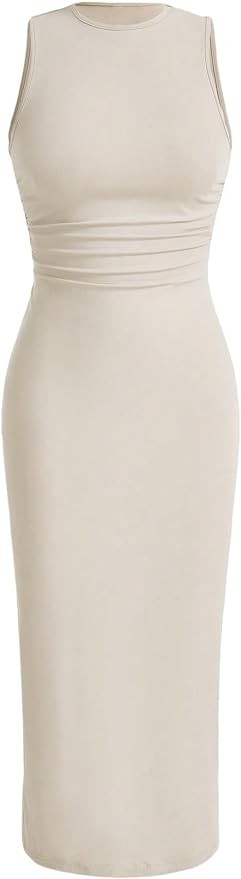 Verdusa Women's Crewneck Sleeveless High Waist Rib Knit Tank Long Bodycon Dress