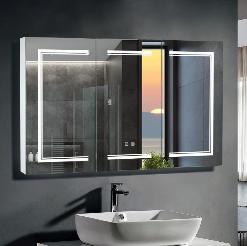 48x28in Bathroom LED Lighted Medicine Cabinet Wall-mounted with Charging Station