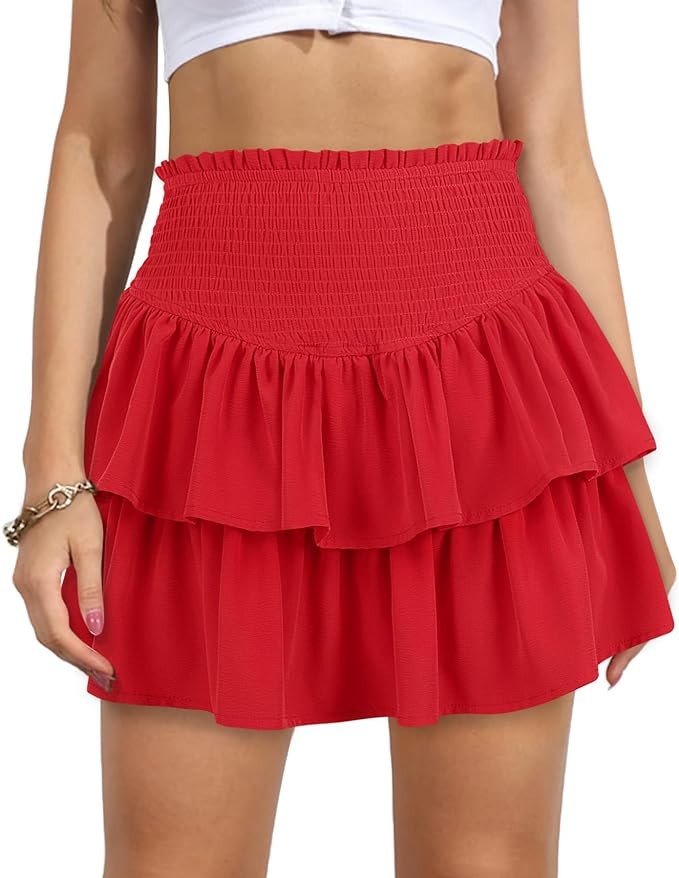 Vigorics Women's High Waist Ruffle Mini Skirt Cute Tiered Short Skirt with Shorts Underneath
