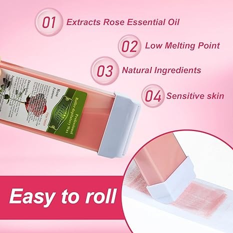 Roll on Waxing Kit Roll on Wax Kit for Women and Men Wax Kit for Sensitive Skin Wax Roller Kit with Wax Paper Wax Warmer Rose Roll Soft Wax Pre-wax treatment and After-wax Treatment Wax Kit