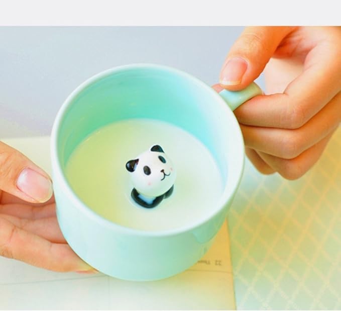 ZaH 3D Mug Animal Inside Cup Cartoon Ceramics Figurine Teacup for Boys Girls Kids Women Men Coffee Mug (8 oz Panda)