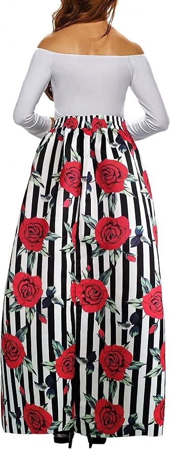 Sinono Women's African Printed Maxi Skirt Flared A Line Long Skirts