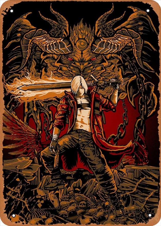 Muecddoa Classic animation film and television Video Game Poster Metal Devil May Cry 2 Wall Art Decor Tin Sign-8x12inch