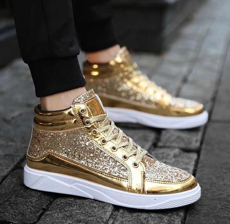 Mens Sequin Ankle Boots Flat Lace Up High Top Shiny Casual Fashion Trend Shoes | eBay