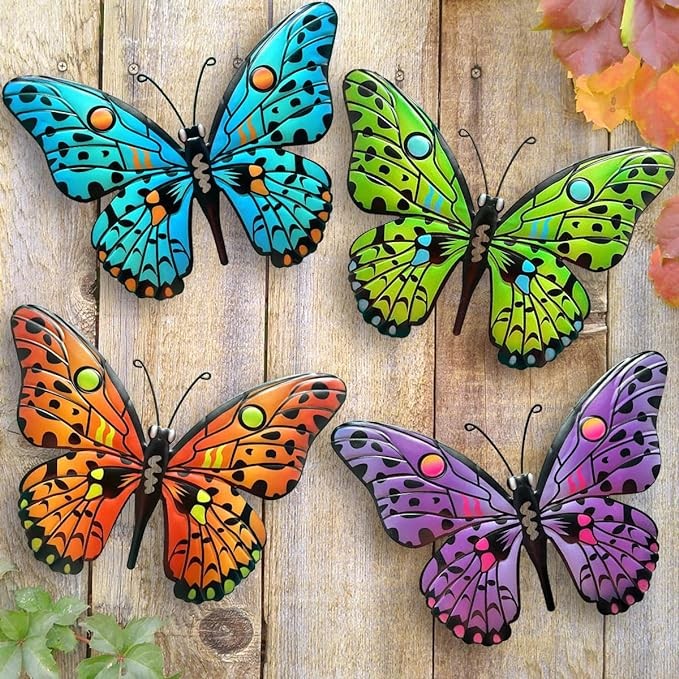 Metal Butterfly Wall Decor - 9.6" Outdoor Fence Wall Art Decor, Hanging for Garden Yard Living Room Bedroom Patio Balcony,Gift for Family Friends(4 Pack)