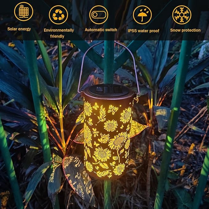ANYTALK Solar Lanterns Outdoor, Waterproof Hanging Solar Lantern Garden Decor, Solar Lantern Lights for Backyard Porch Patio Table Yard Balcony Lawn Pathway (Sunflower)