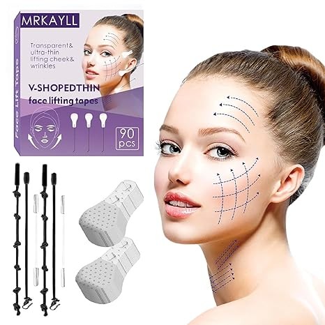 Mantecorp Skincare 90Pcs face lift tape invisible,face lift tape,High Elasticity Instant Face Lift Tape V-Shaped For Lifting Sagging Skin, Hide Double Chin & Facial Wrinkles.