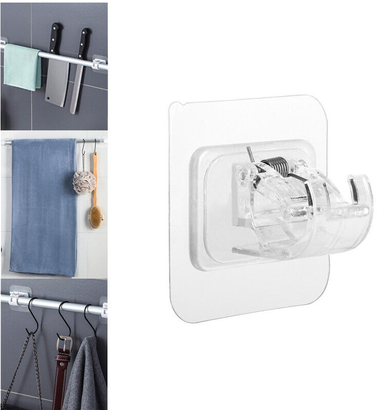 2-20X Nail Free Adjustable Curtain Rod Hooks Clip Self Adhesive Holder Bracket U