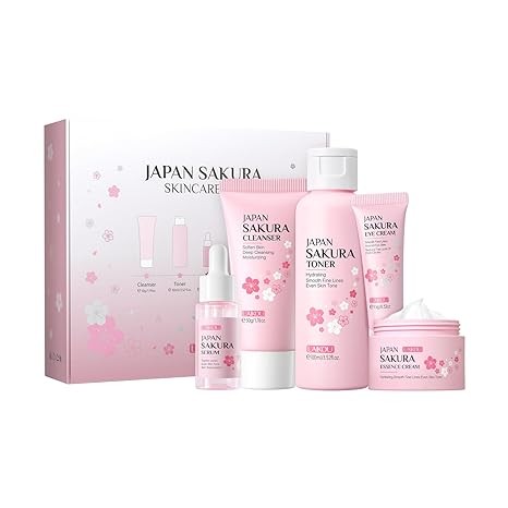 LAIKOU Skin Care Set JAPAN SAKURA Women Beauty Gift Sets Skin Care Kit with Cleanser, Toner, Serum, Eye Cream, Face Cream Travel Kit for Women Teen Girls Mom Daughter Birthday TSA-friendly Sizes 5pcs