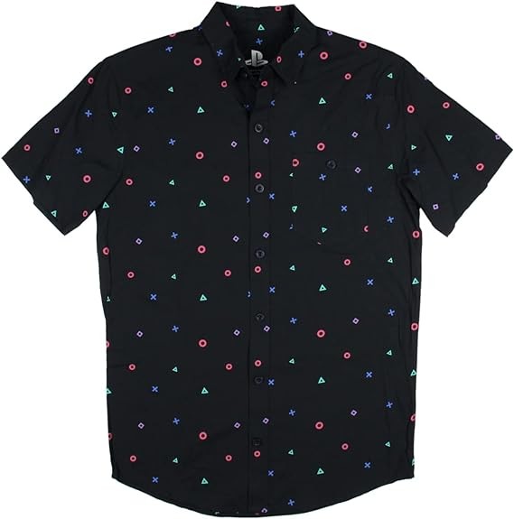 Sony Playstation Mens' Controller Icon Allover Print Woven Button Up Shirt