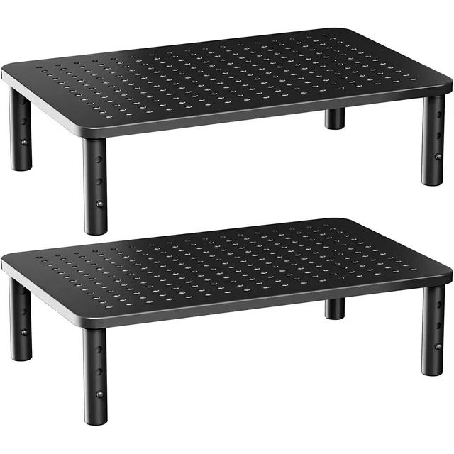2-Pack Monitor Stand Riser with 3 Height Adjustable and Mesh Platform for Laptop, Computer, Printer