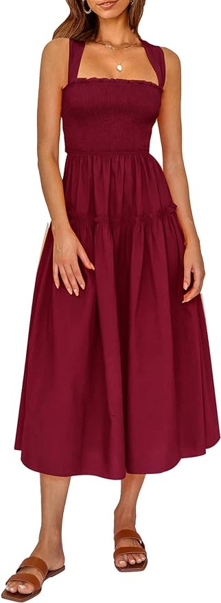 PRETTYGARDEN Women's 2024 Summer Maxi Dress Halter Neck Backless Ruffle Smocked Casual Long Flowy Boho Dresses