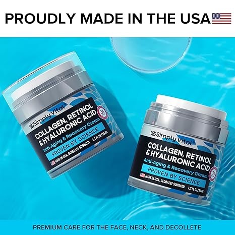 SimplyVital Face Moisturizer Collagen Cream - Anti Aging Neck and Décolleté - Made in USA Day & Night Face Cream - Moisturizing, Lifting & Recovery – 1.7oz